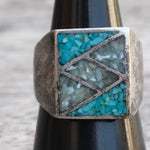 Vintage Crushed Turquoise and MOP Inlay Ring 9