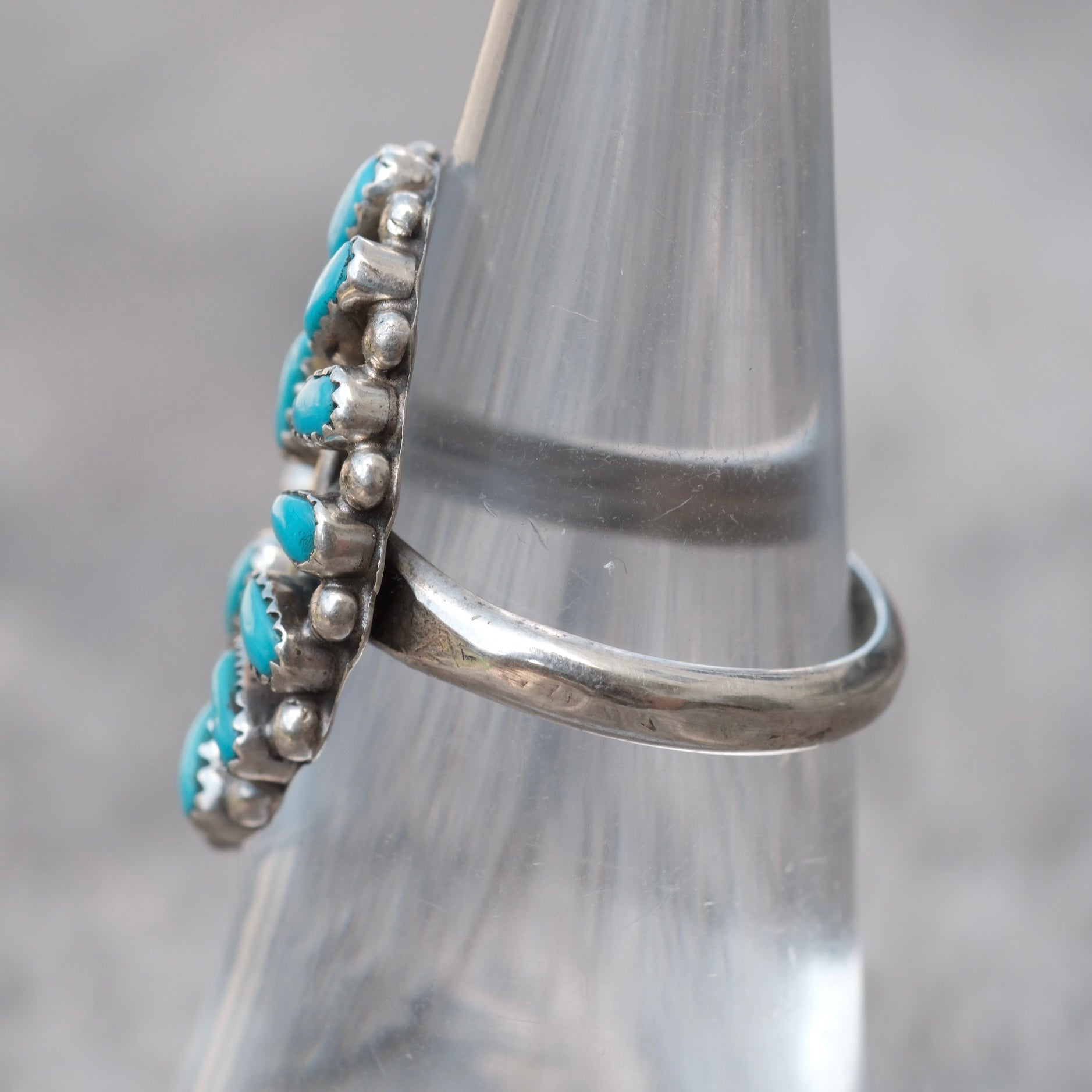 Vintage Sterling Turquoise Cluster Ring 6.25