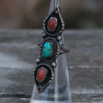 Vintage Sterling Turquoise and Coral Ring 3.25