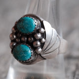 Vintage Sterling 2-Stone Turquoise Ring 10.5