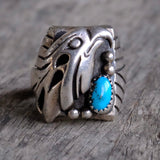 Vintage Sterling Turquoise Eagle Ring 9.5