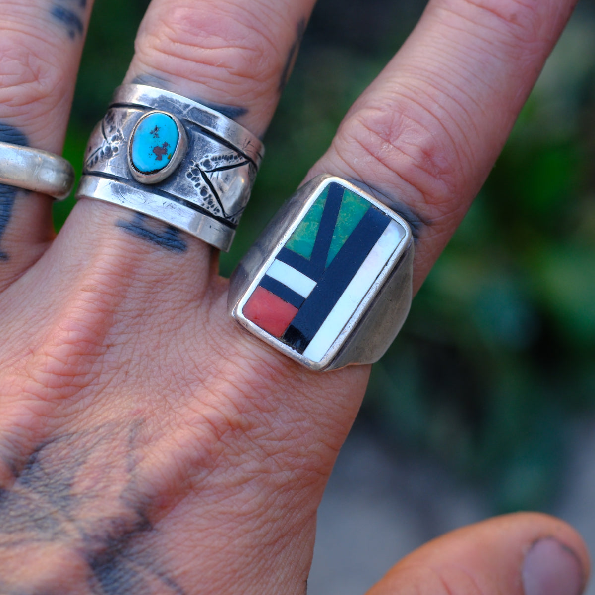 Vintage Sterling Zuni Inlay Ring 11