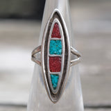 Vintage Sterling Turquoise and Coral Inlay Ring 4
