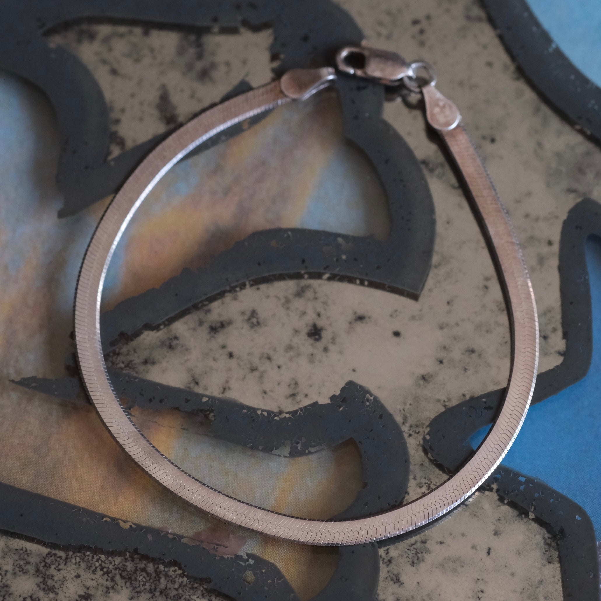 Vintage Sterling Silver Herringbone Chain Bracelet 6.75"