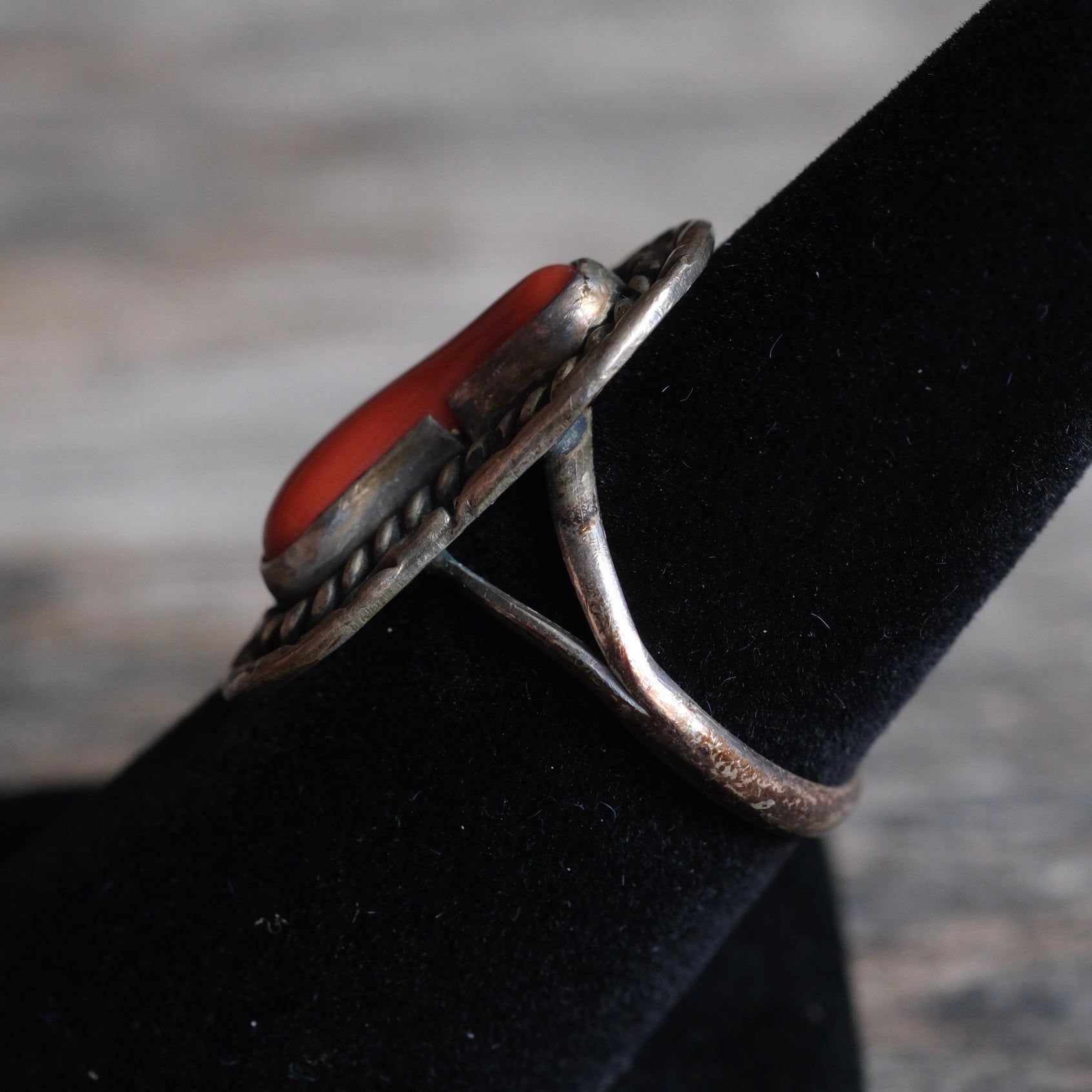 Vintage Sterling Coral Roper Ring 7