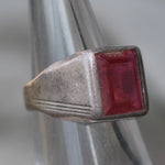 Vintage Sterling Red Glass Deco Ring 5.25