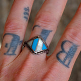 Vintage Sterling Turquoise and Mother Of Pearl Inlay Ring 11.5
