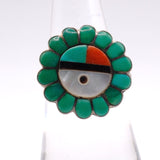Vintage Sterling Zuni Sun Face Turquoise Ring 5.75