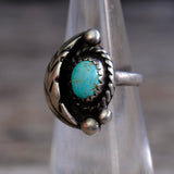 Vintage Sterling Turquoise Feather Ring 3.5