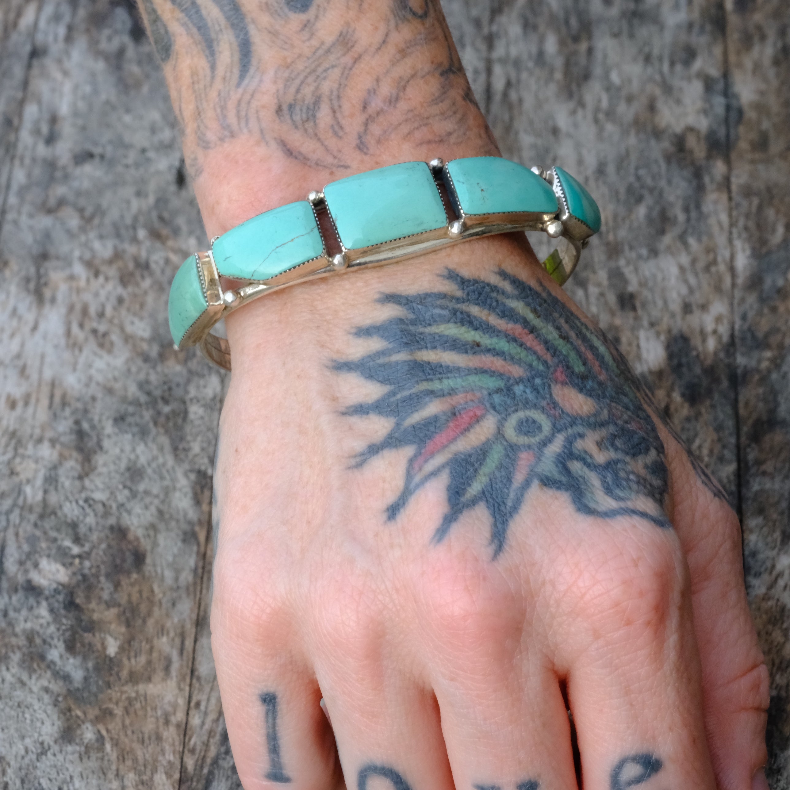 Vintage Sterling 5-Stone Turquoise Cuff Bracelet