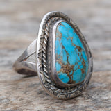 Vintage Sterling Turquoise Roper Ring 12