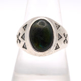 Vintage Sterling Blue Abalone Crossed Arrows Stamped Ring 9.75