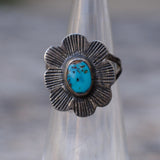 Vintage Sterling Turquoise Floral Ring 1.5