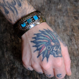 Vintage Sterling 3-Stone Turquoise Stamped Cuff Bracelet