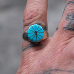 Vintage Sterling Turquoise Inlay Pinwheel Ring 5.5
