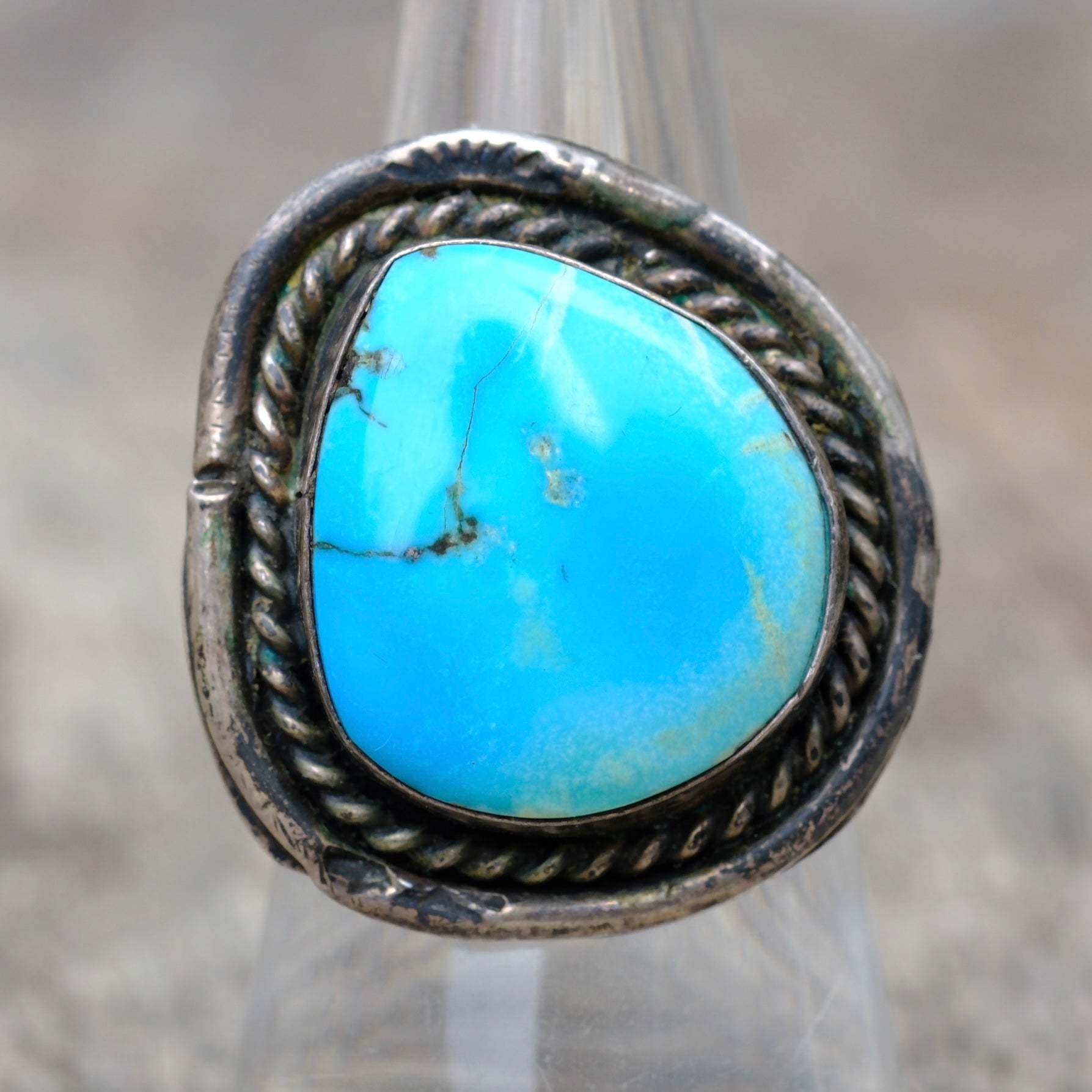 Vintage Sterling Turquoise Roper Ring 6.5