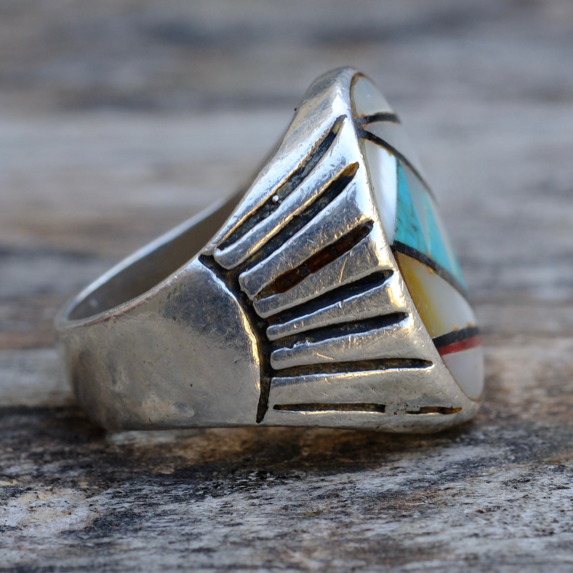 Vintage Sterling Multistone Inlay Ring 9.75