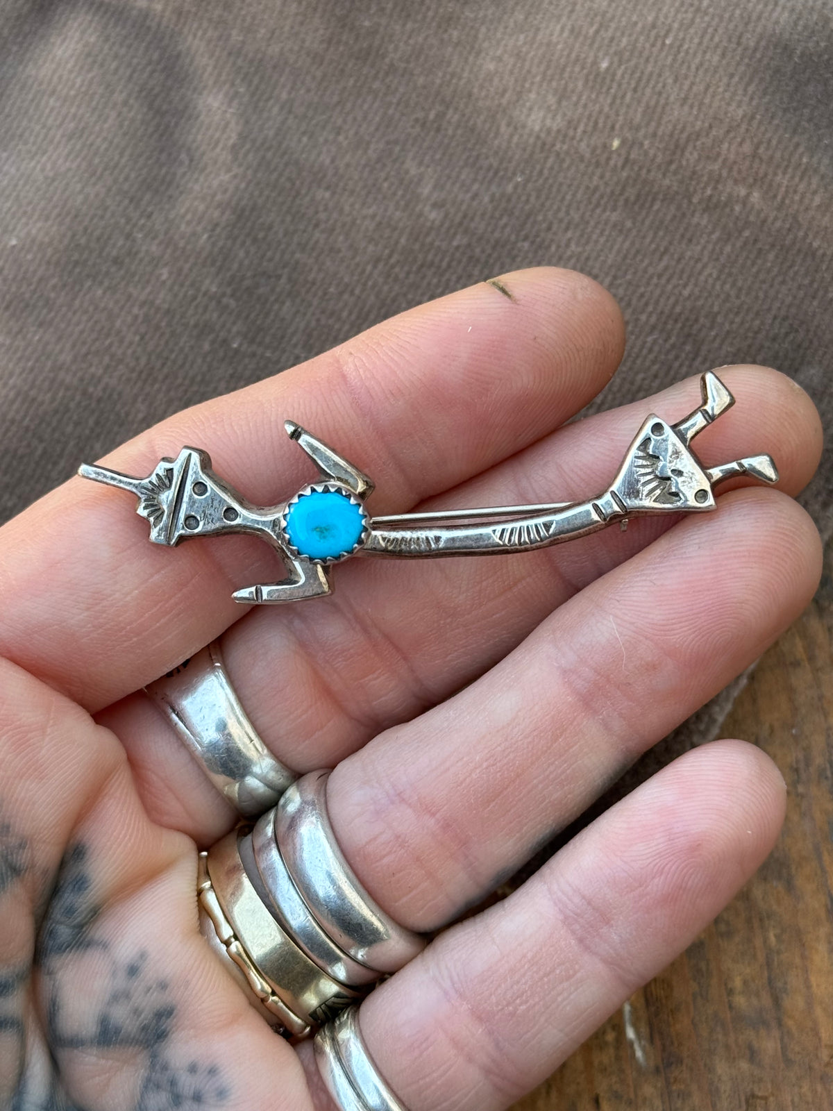 Vintage Sterling Silver Turquoise Yei Pin