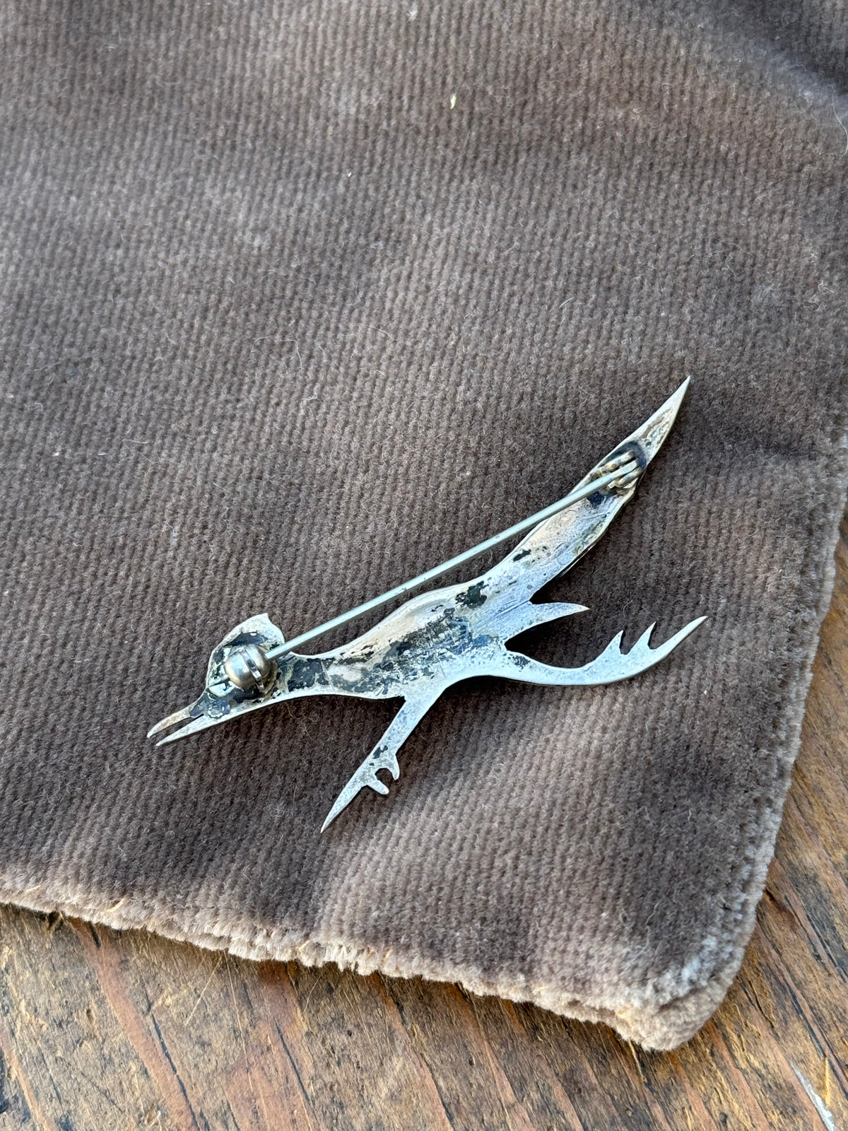 Vintage Sterling Silver Turquoise Roadrunner Pin