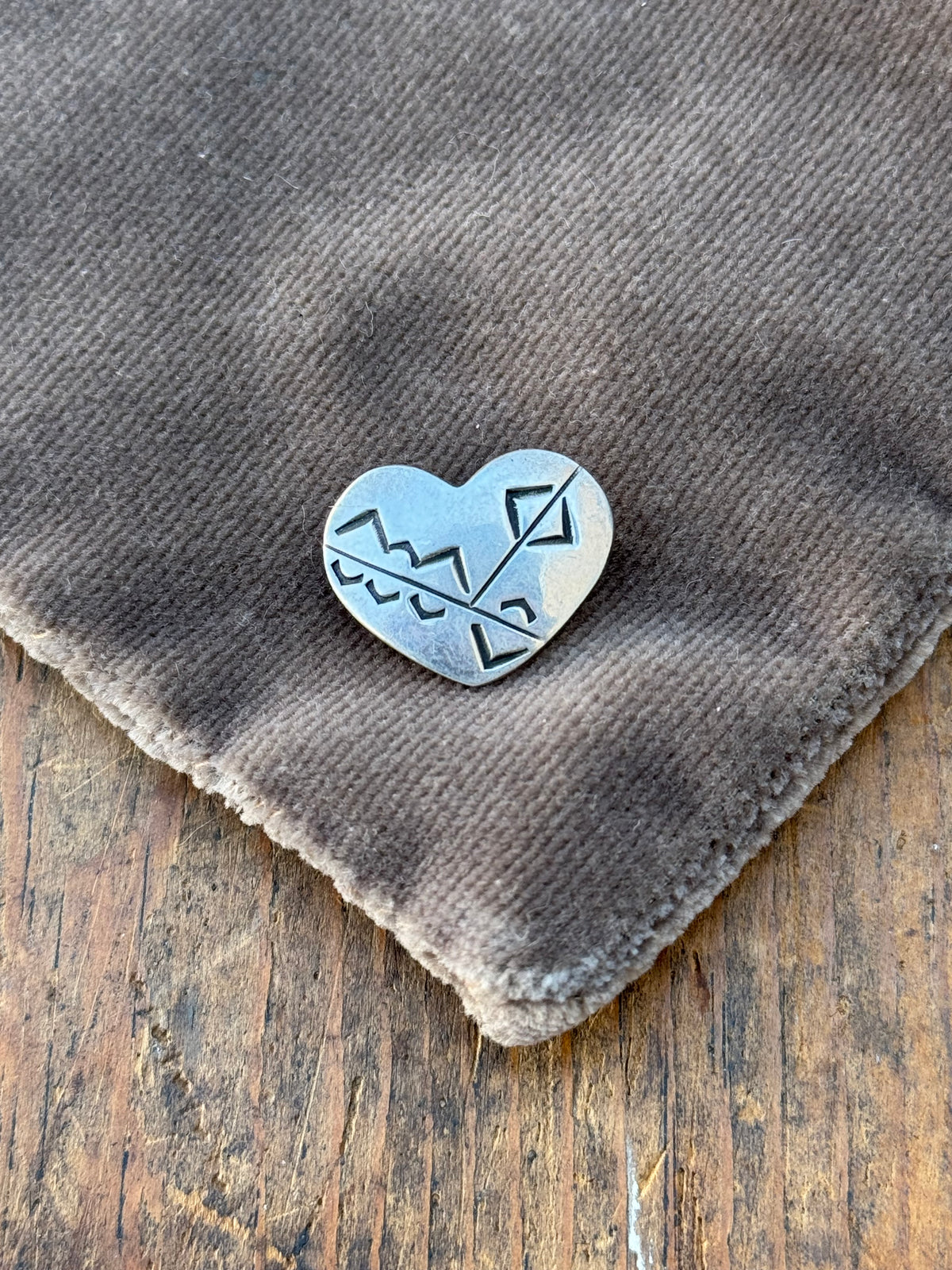 Vintage Sterling Silver Stamped Heart Pin