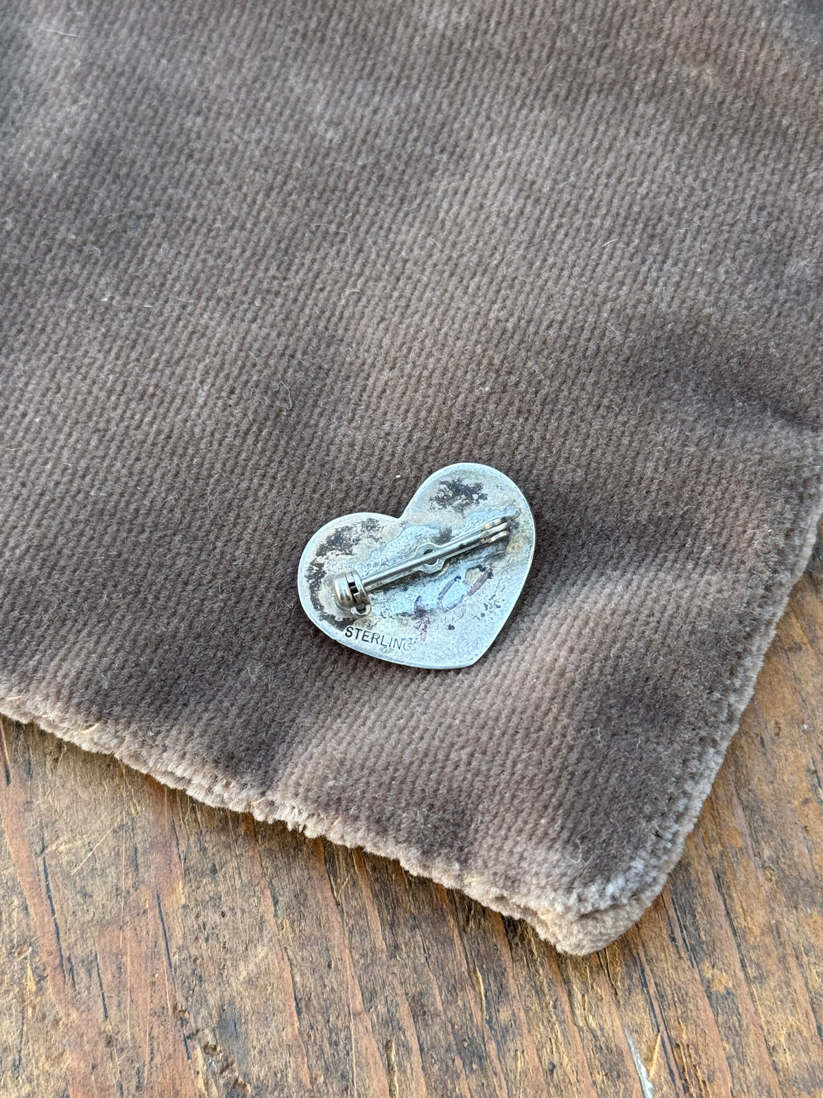 Vintage Sterling Silver Stamped Heart Pin