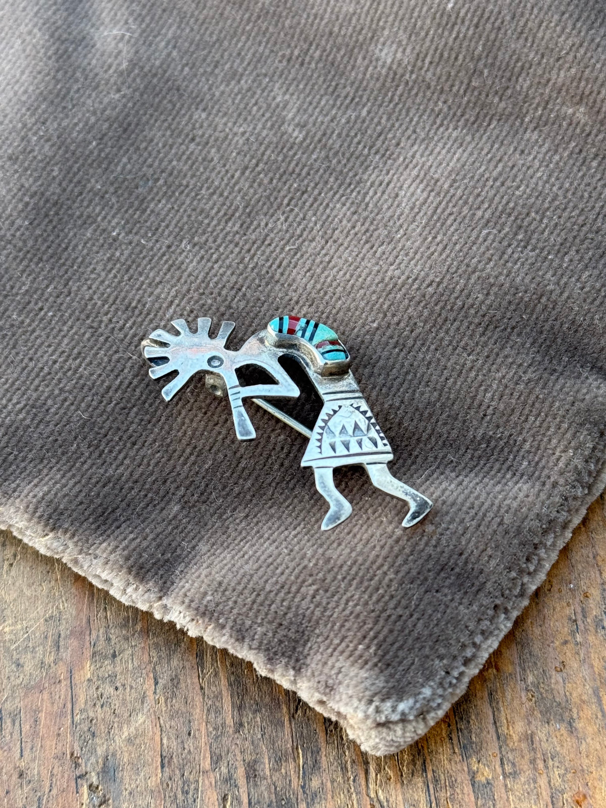 Vintage Sterling Silver Multistone Inlay Kokopelli Pin Pendant