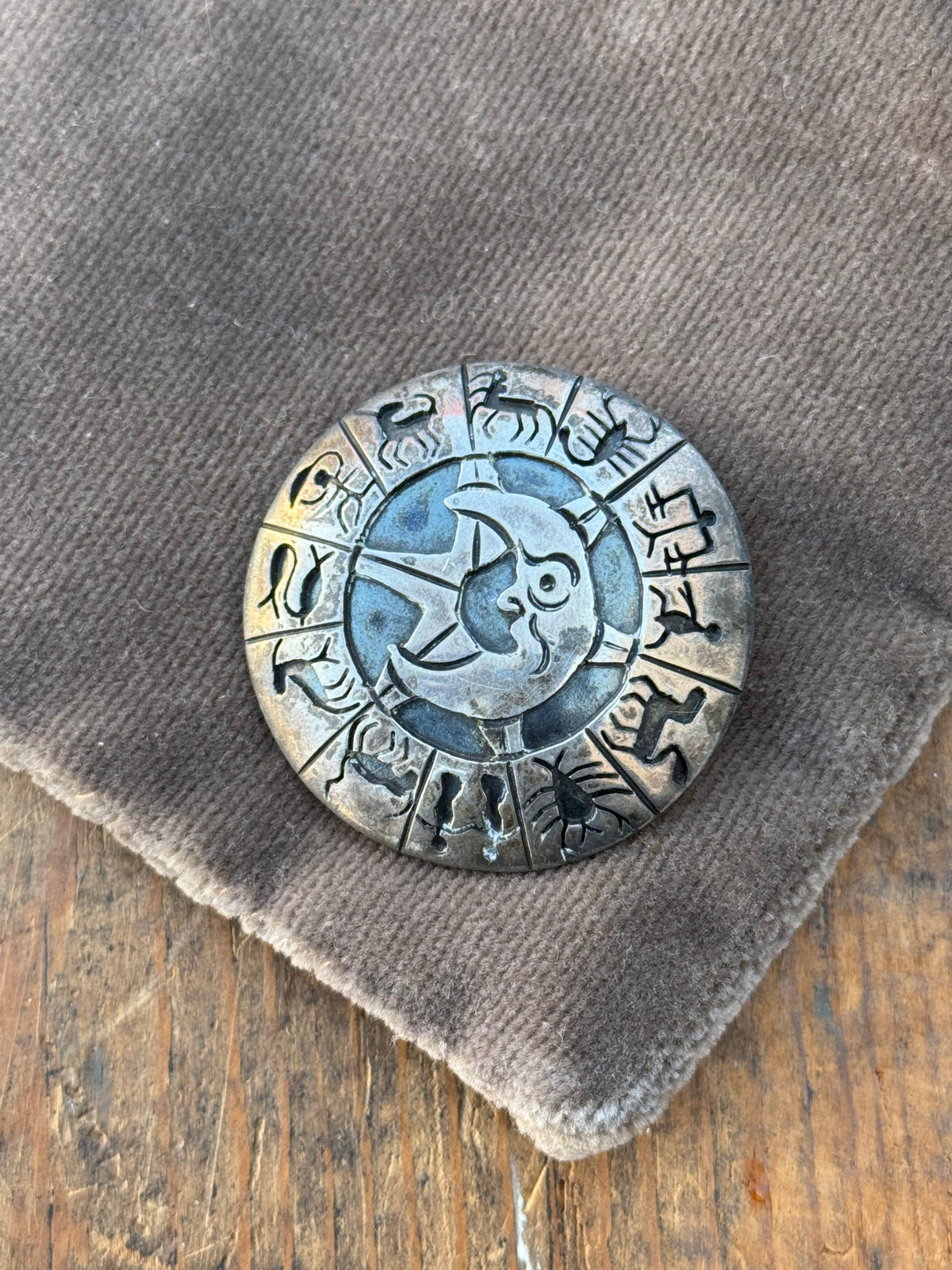 Vintage Sterling Silver Zodiac Moon Overlay Pin Pendant