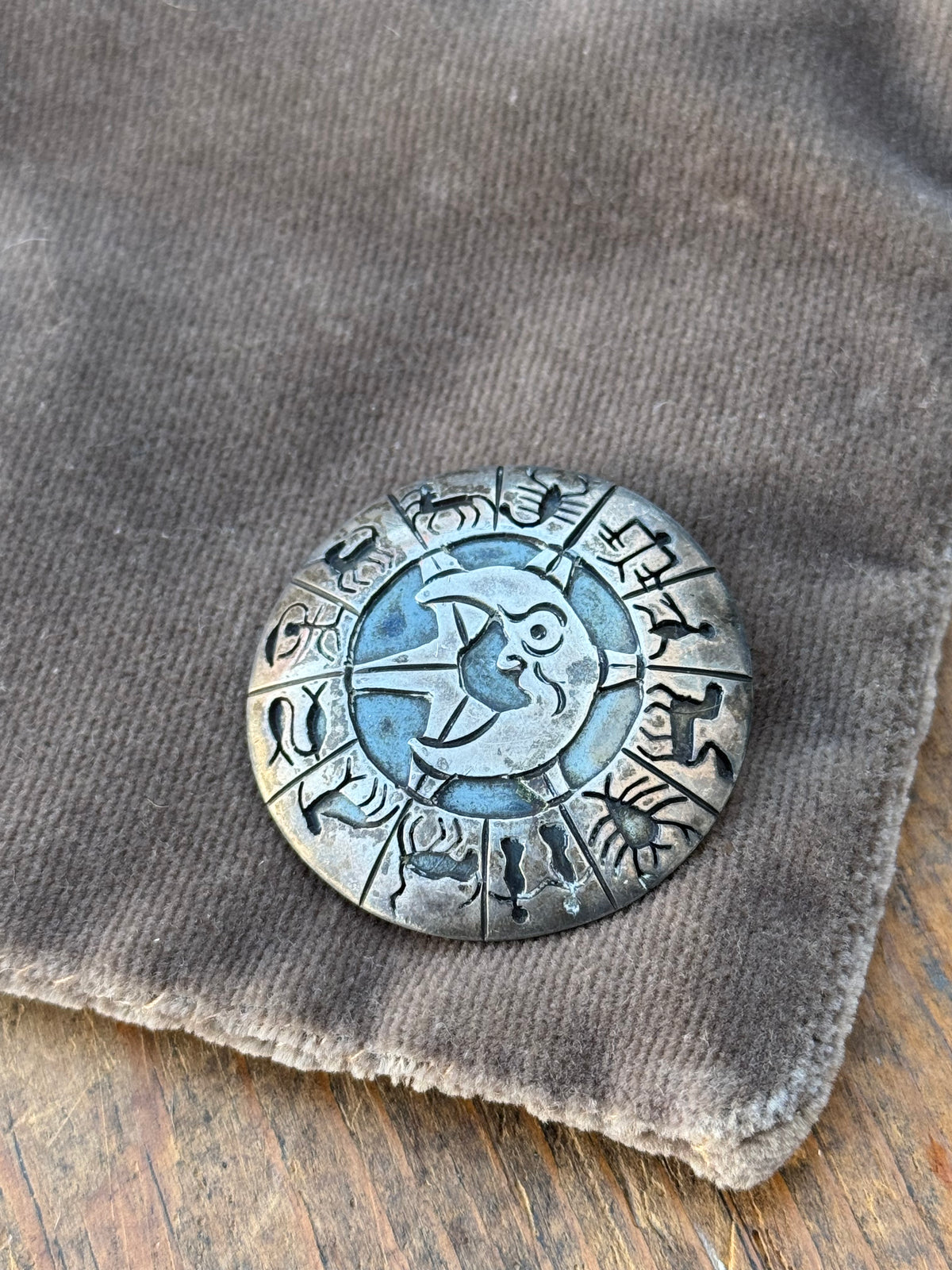 Vintage Sterling Silver Zodiac Moon Overlay Pin Pendant