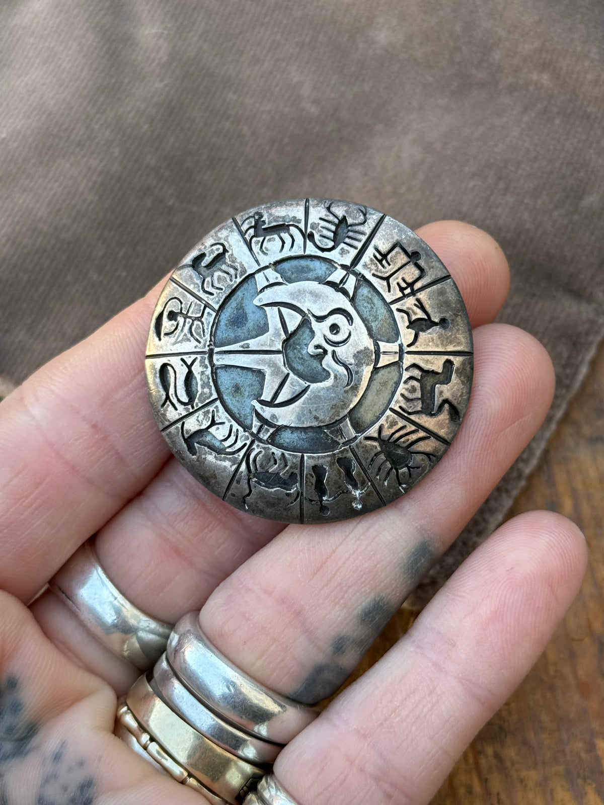 Vintage Sterling Silver Zodiac Moon Overlay Pin Pendant