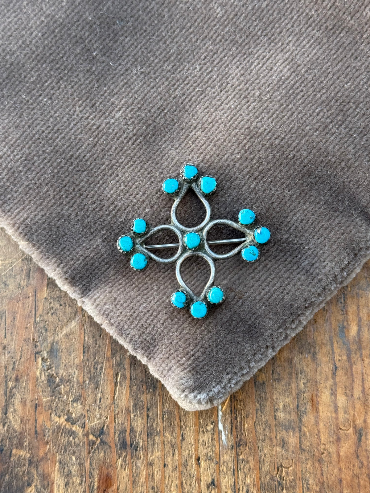 Vintage Sterling Silver Turquoise Florette Pin