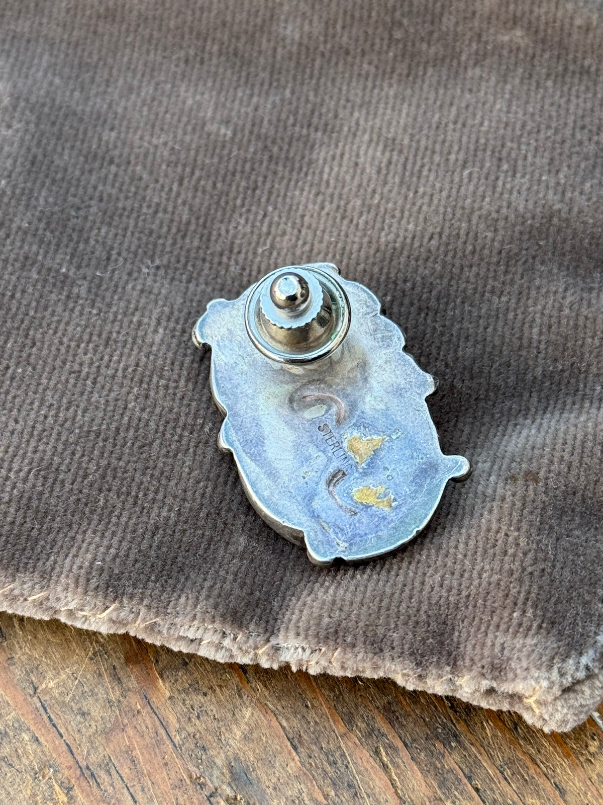 Vintage Sterling Silver Turquoise Leaf Tack Pin