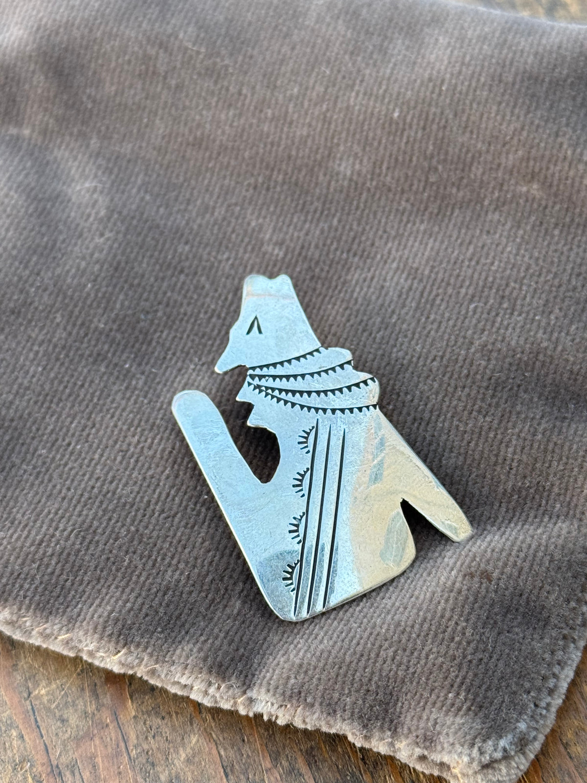 Vintage Sterling Silver Stamped Coyote Pin Pendant