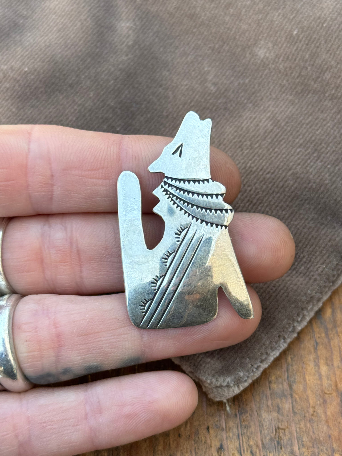 Vintage Sterling Silver Stamped Coyote Pin Pendant