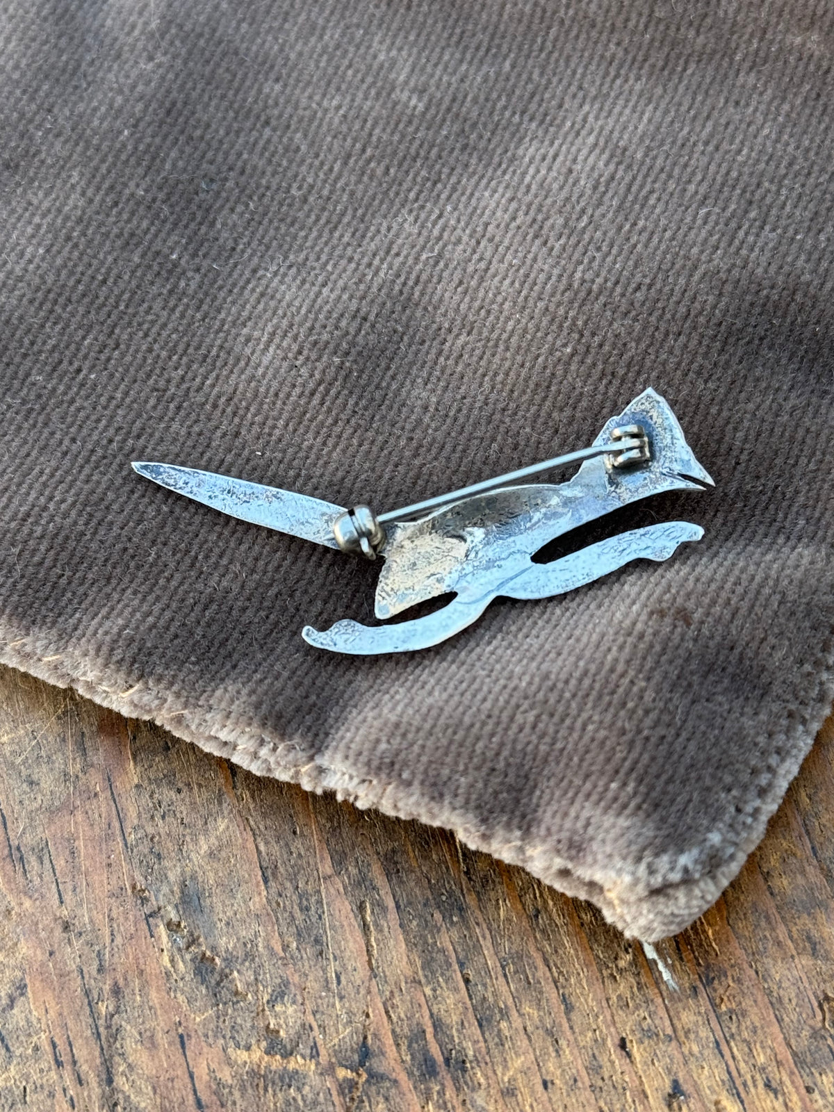 Vintage Sterling Silver Turquoise Roadrunner Pin