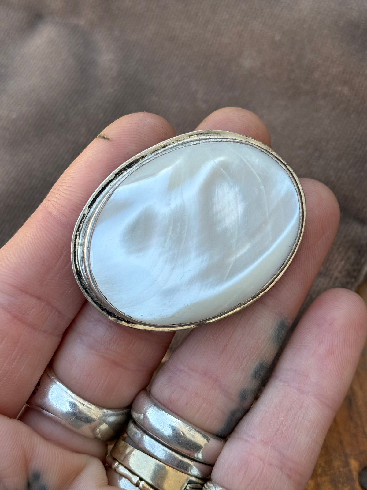 Vintage Sterling Silver Mother of Pearl Pin