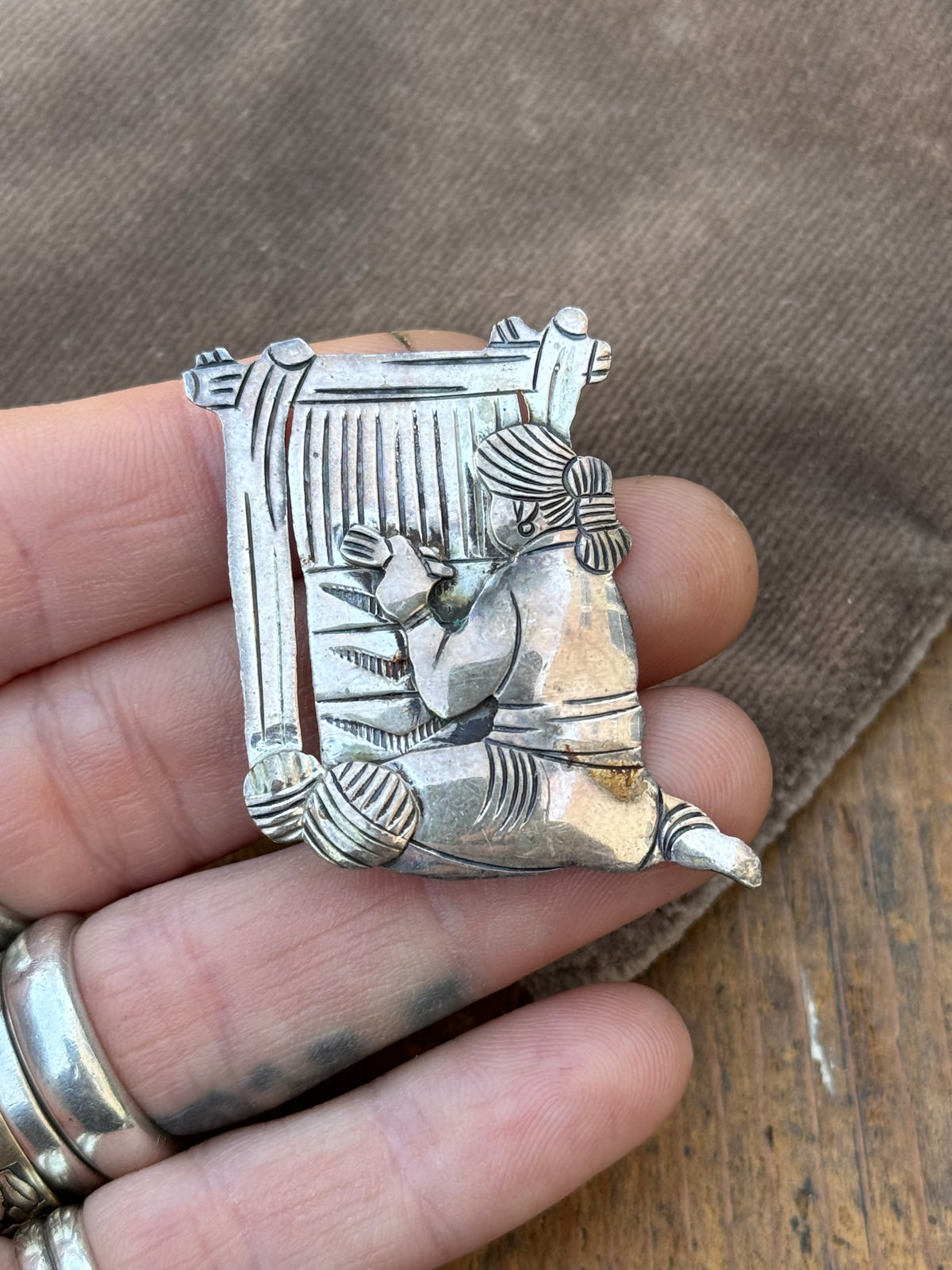 Vintage Sterling Silver Weaver Pin