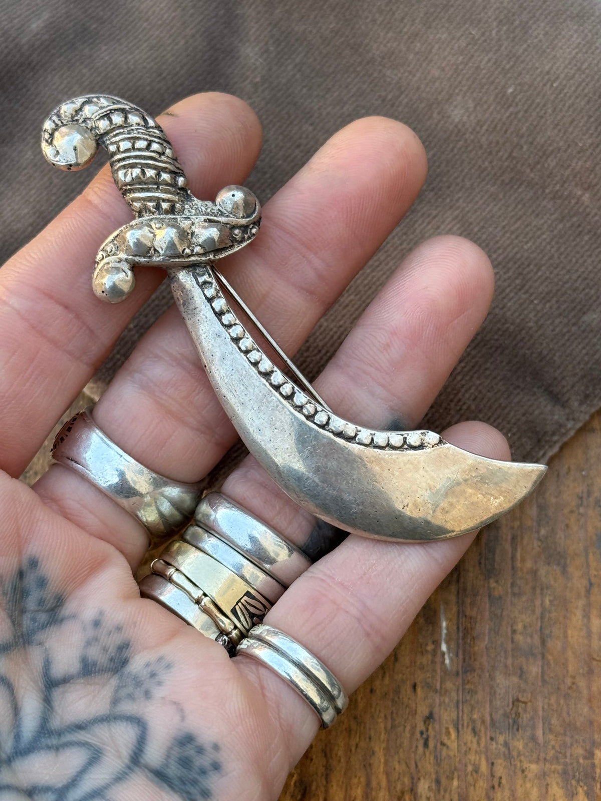 Vintage Sterling Silver Scimitar Pin