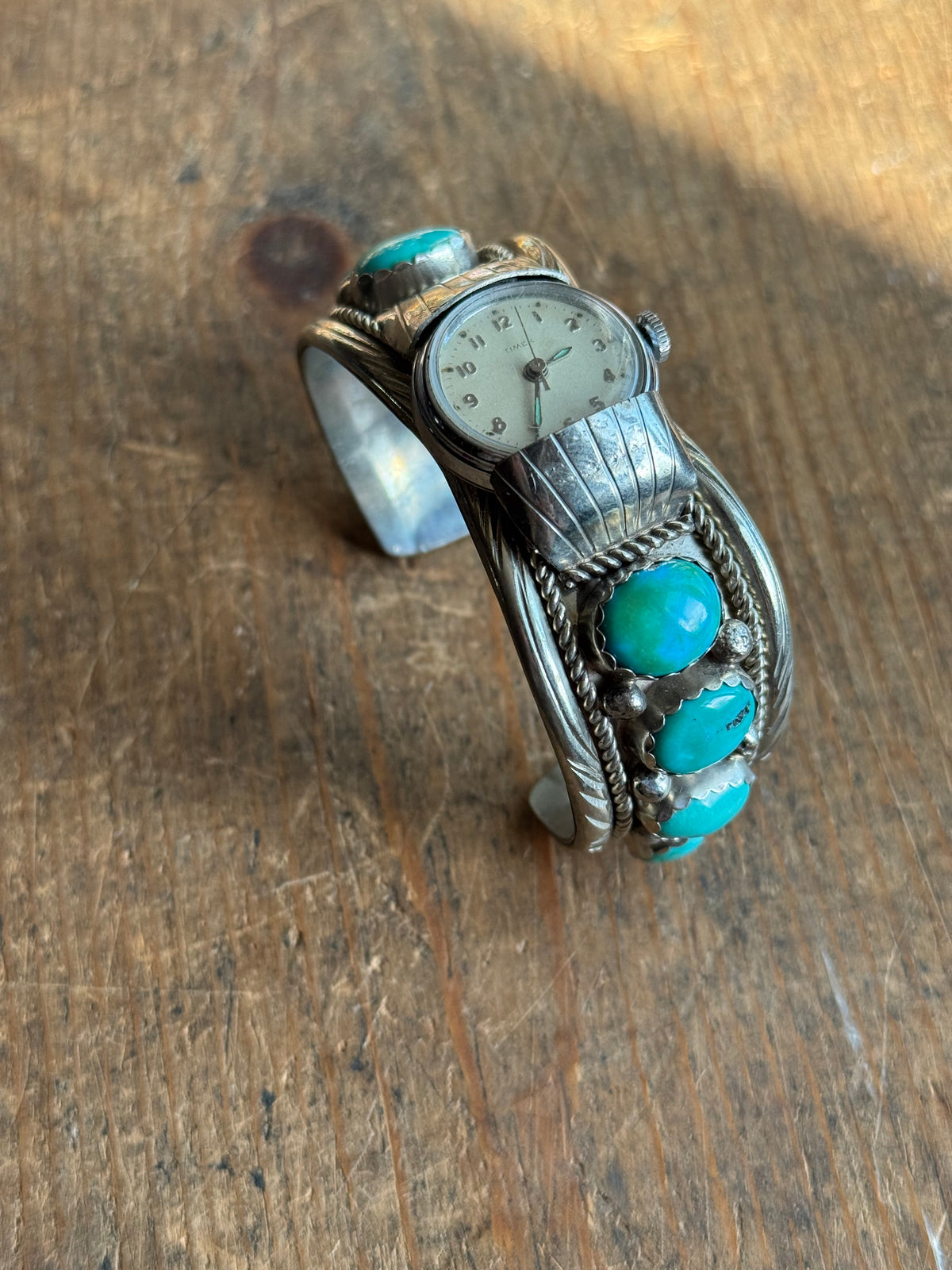 Vintage Sterling Silver 8 Stone Turquoise Watch Cuff Bracelet