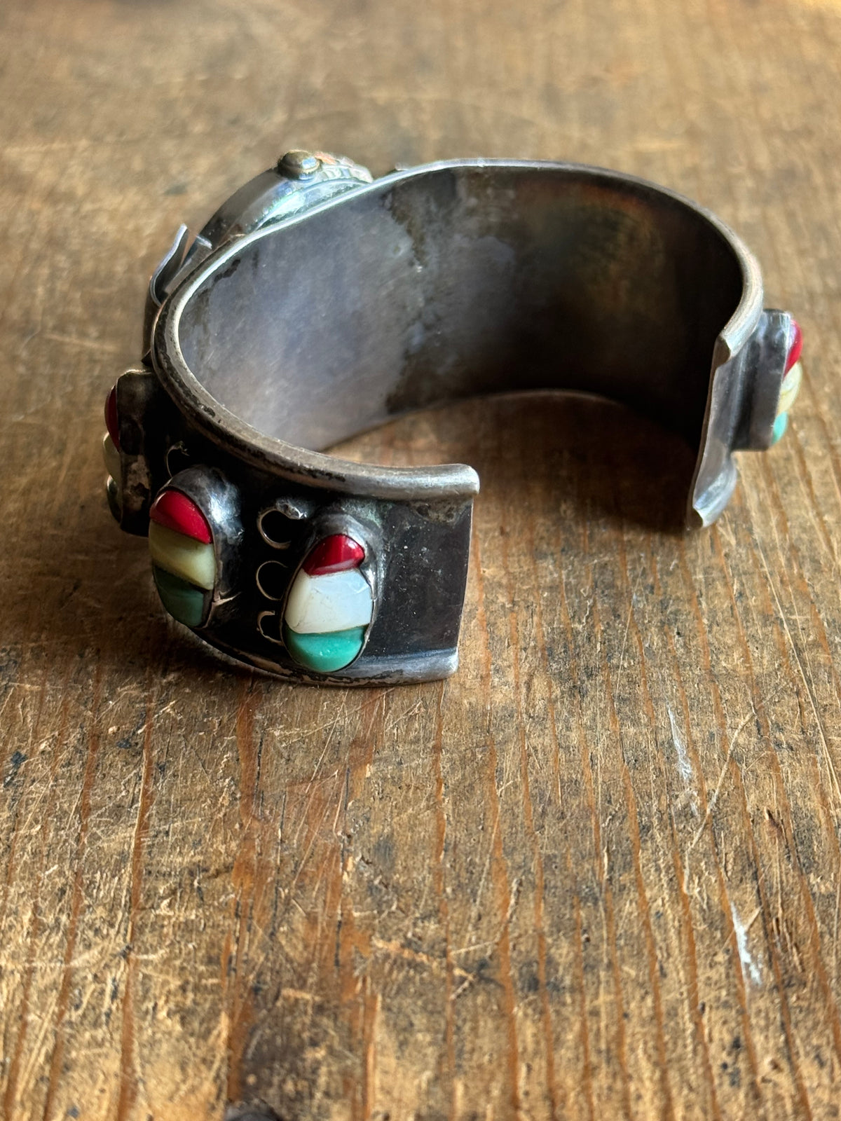 Vintage Sterling Silver Multistone Stamped Watch Cuff Bracelet