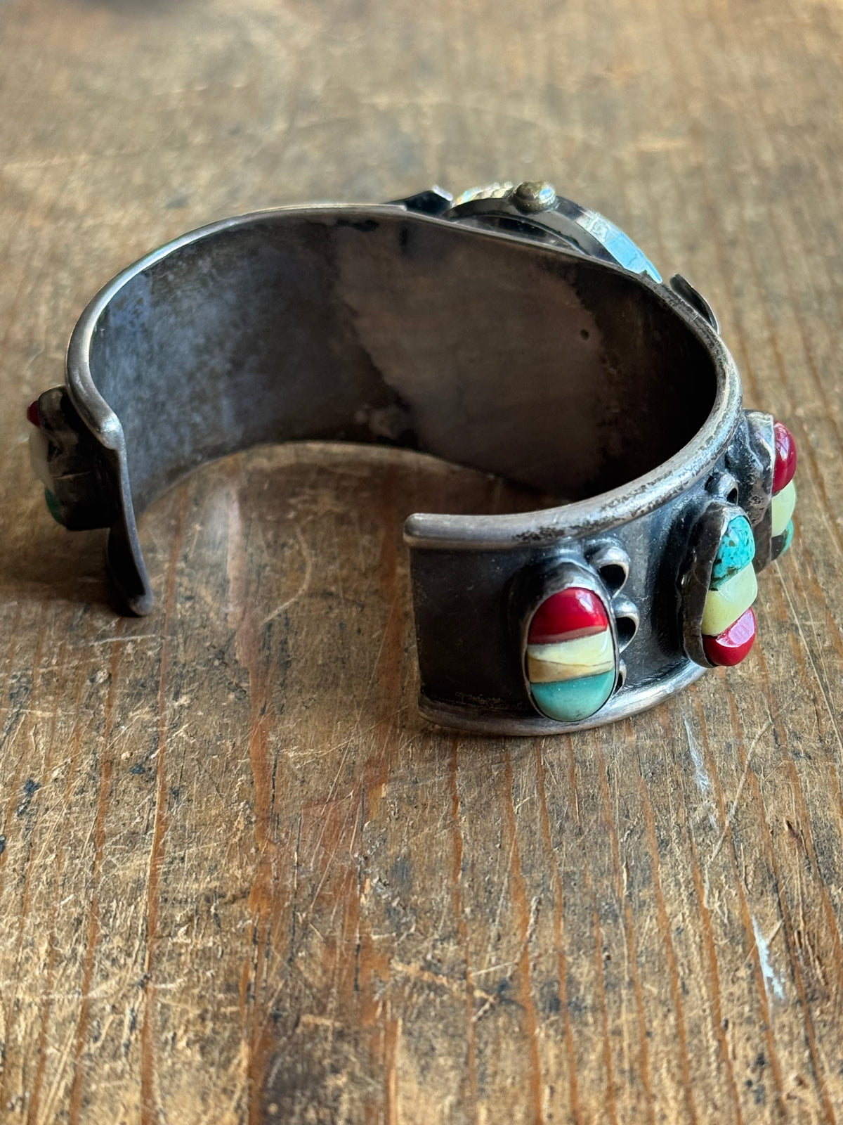 Vintage Sterling Silver Multistone Stamped Watch Cuff Bracelet