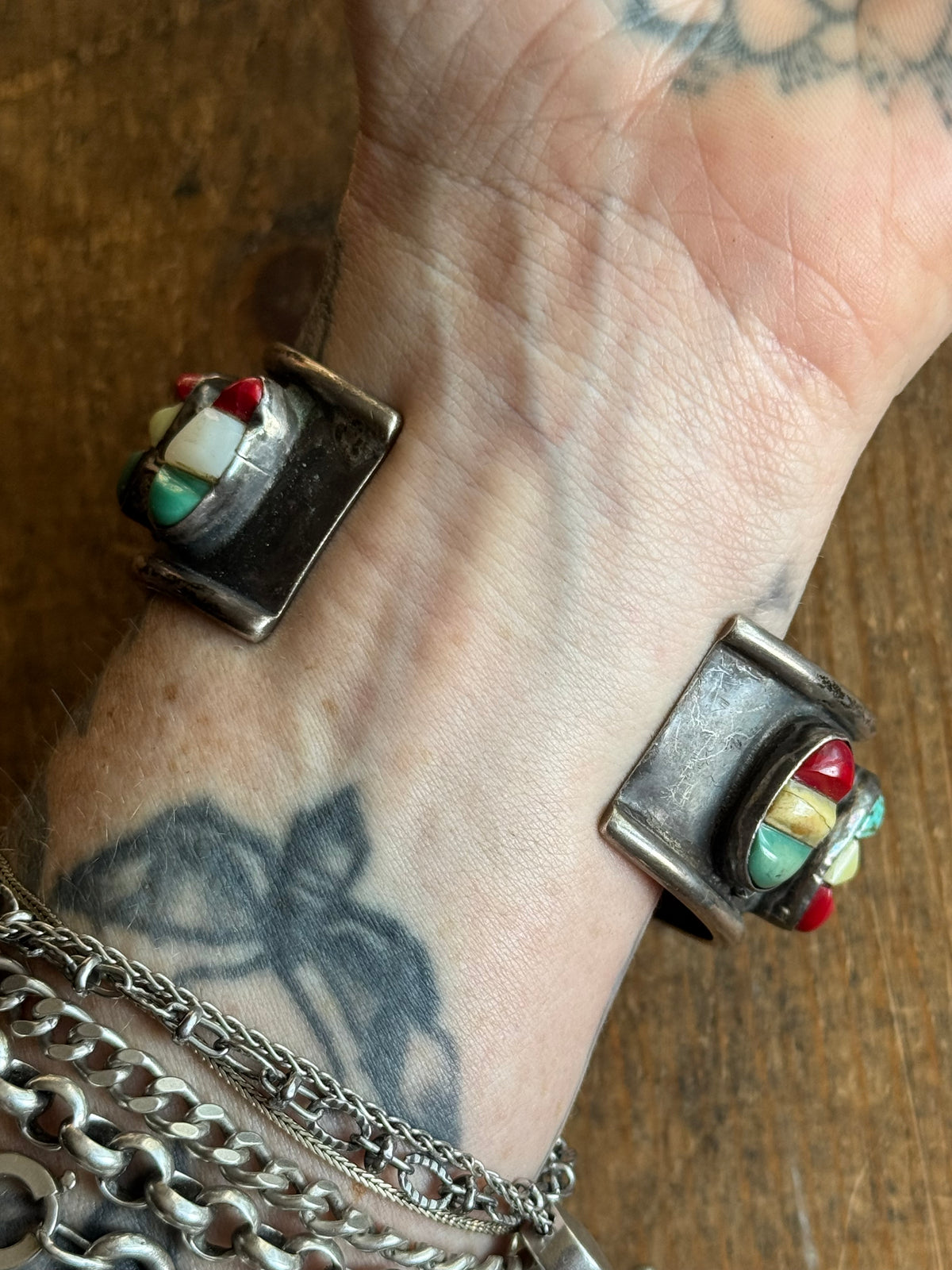 Vintage Sterling Silver Multistone Stamped Watch Cuff Bracelet