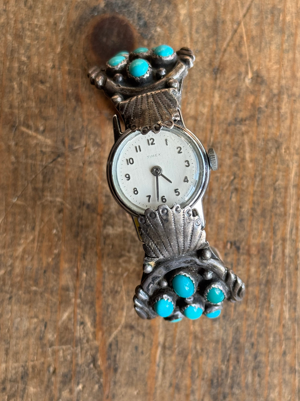 Vintage Sterling Silver Stamped Turquoise Watch Cuff Bracelet