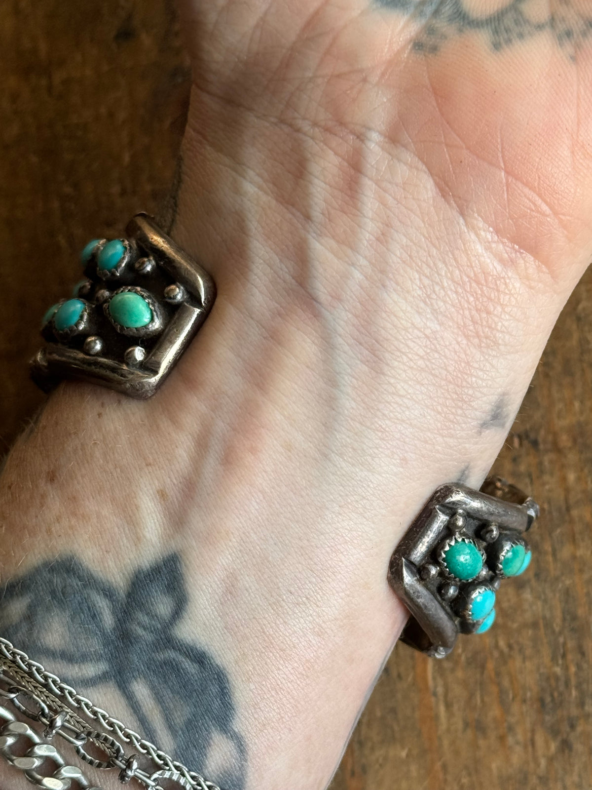 Vintage Sterling Silver Stamped Turquoise Watch Cuff Bracelet