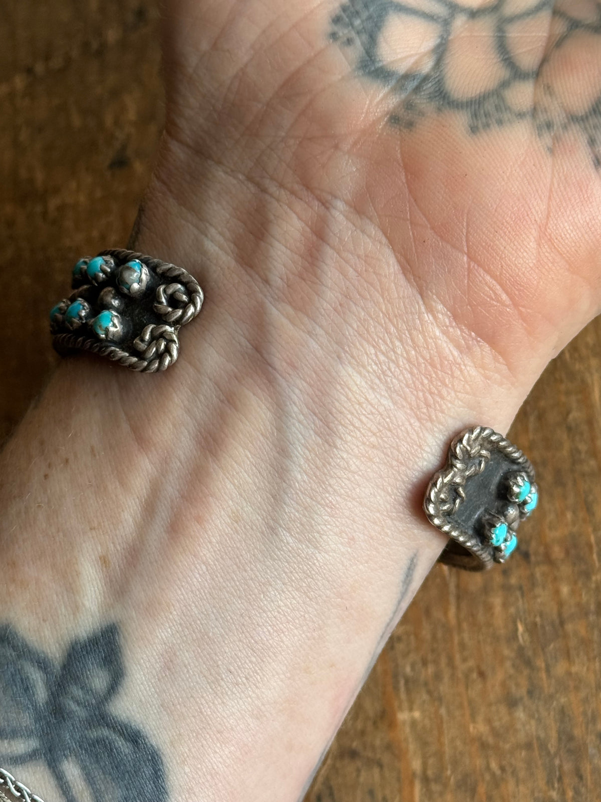 Vintage Sterling Silver Petit Point Turquoise Leaf Watch Cuff Bracelet