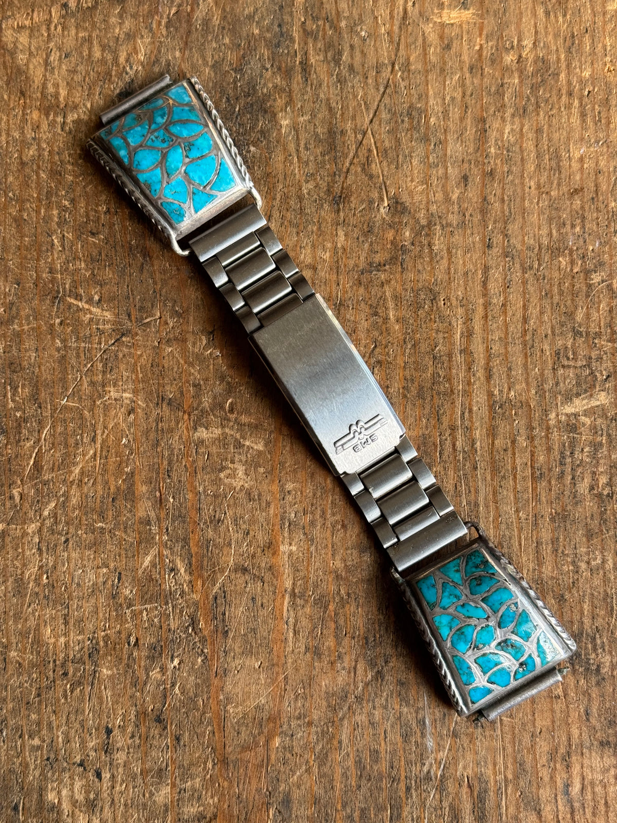 Vintage Sterling Silver Turquoise Inlay Watch Band