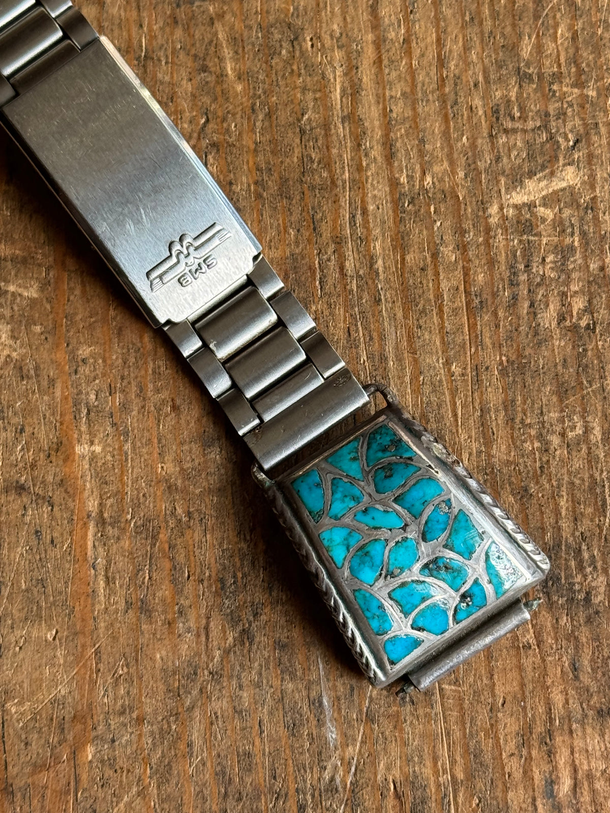 Vintage Sterling Silver Turquoise Inlay Watch Band