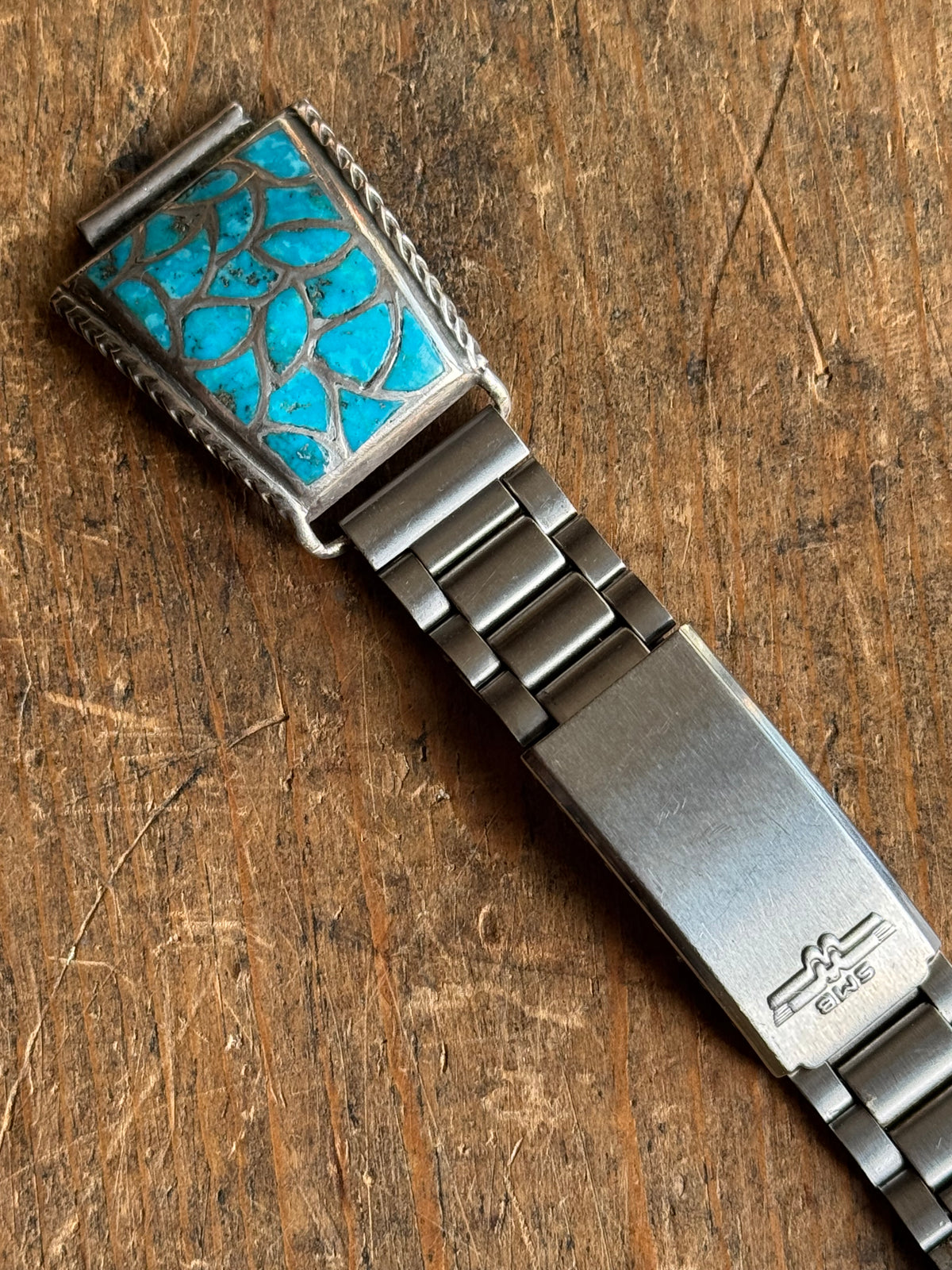 Vintage Sterling Silver Turquoise Inlay Watch Band