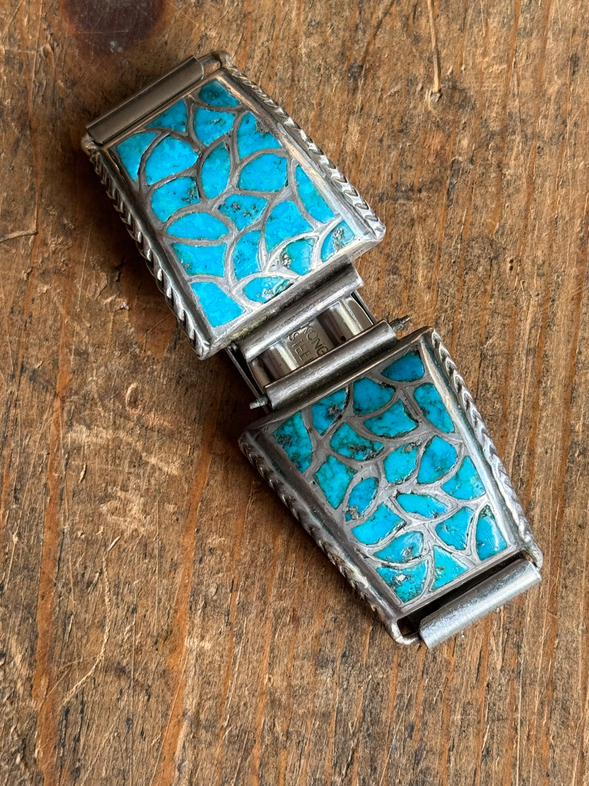 Vintage Sterling Silver Turquoise Inlay Watch Band
