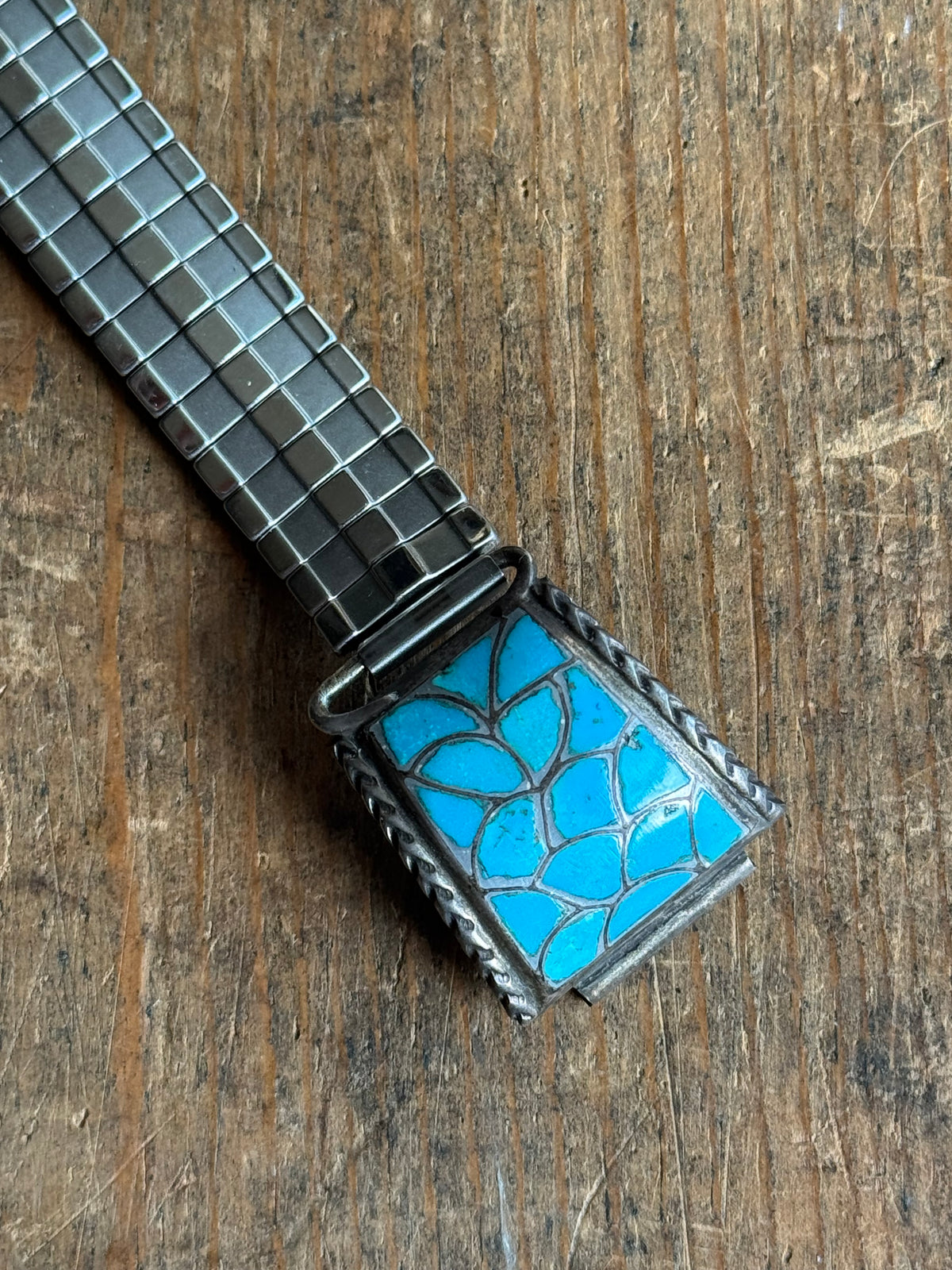 Vintage Sterling Silver Turquoise Inlay Watch Band