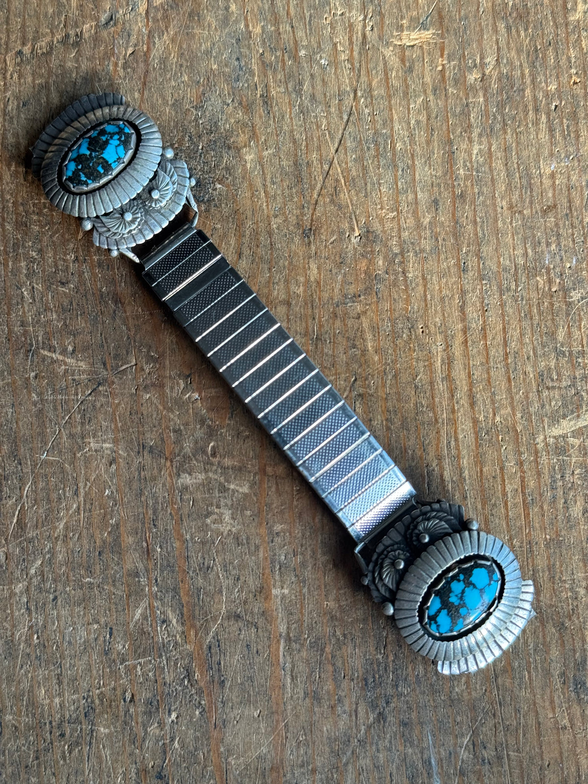 Vintage Sterling Silver Turquoise Stamped Frame Watch Band